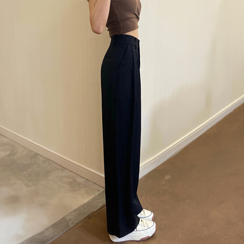 Black suit pants women's spring and autumn fat sister mm high waist loose slimming wide leg casual pants pear-shaped pants