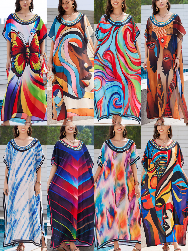 Новая блузка для пляжа, с принтом, этнический стиль, отпускное платье, защита от солнца