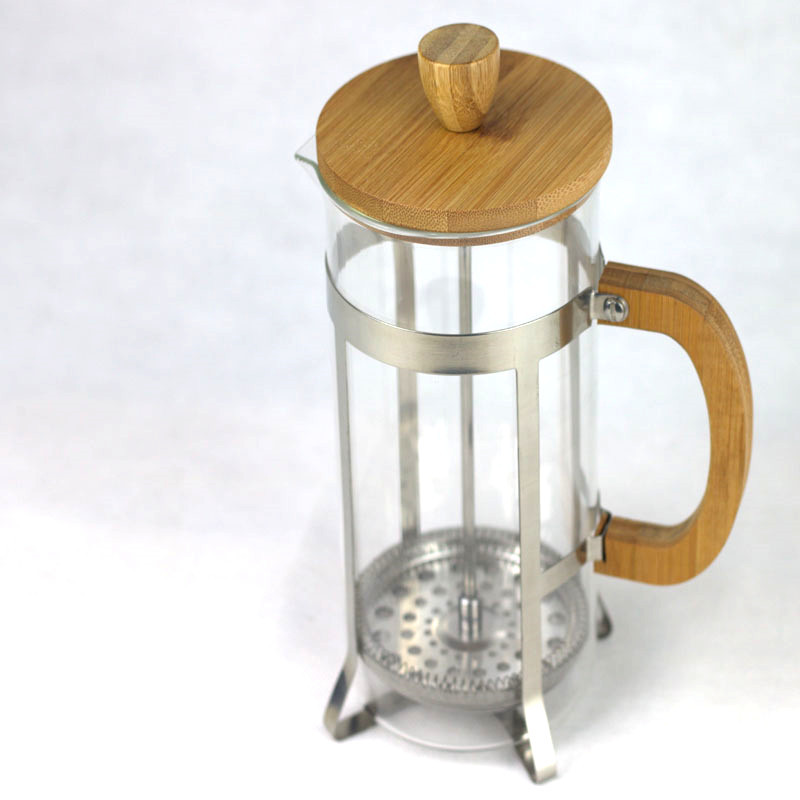 Bamboo and Wood Cover Glass Press Pot Household French Filter Pressure Heat Resistant Borosilicate Coffee Pot American Utensil Glass Measuring Cup