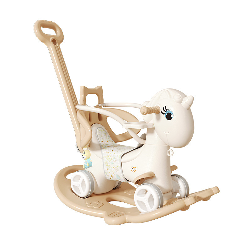 Shenma Silent Wheel Rocking Horse Kidsren's Toy Small Wooden Horse Baby Toy Yo-Yo Car Multi-Function with Guardrail Anti-Fall