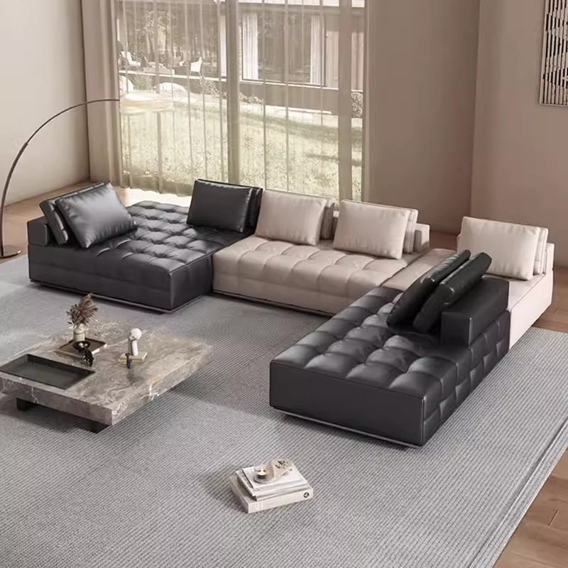Lawrence Leather Sofa Italian Style Minimalist Large and Small Apartment Villa Clients Corner Sofa Modern Straight Leather Sofa