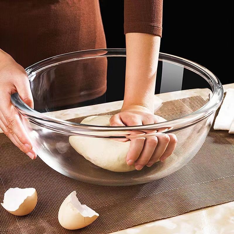 Tempered Glass Heat-Resistant and Non-Stick Basin Thickened Large-Capacity Egg-Beating Basin Baking Basin Salad Bowl Glass Container