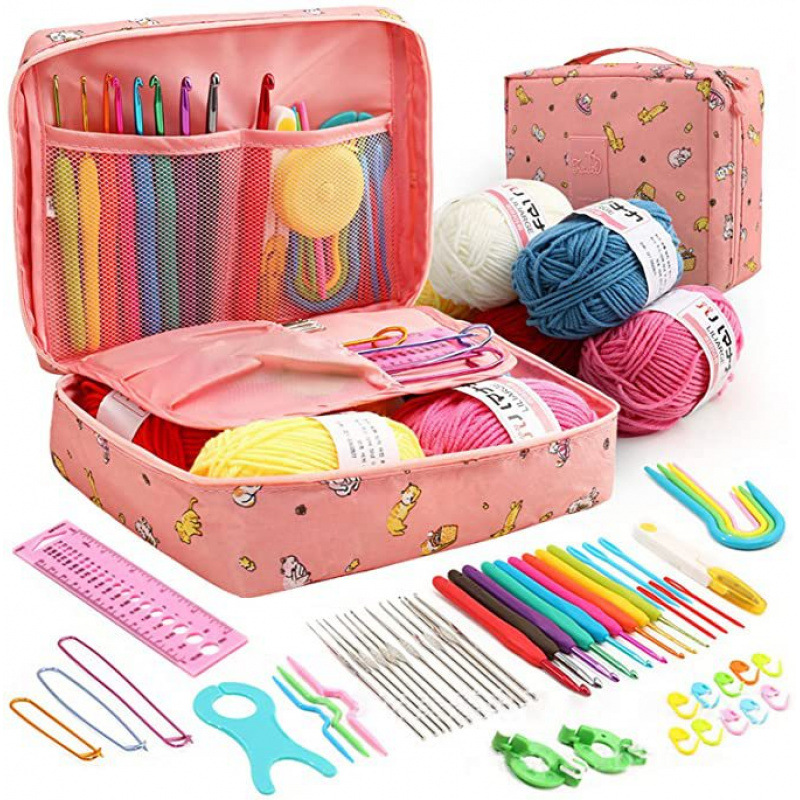 Amazon cross-border 58-piece crochet suit DIY novice crochet full set of material package portable wool knitting