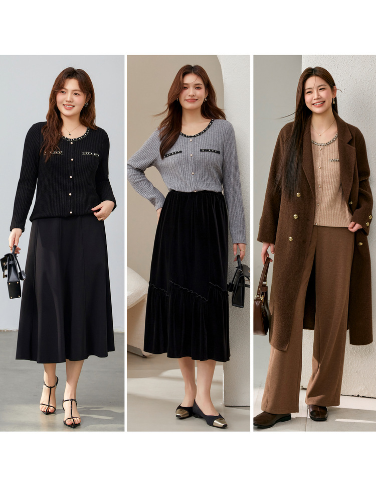 【Beautiful High-Quality Retro Plaid T-Shirt】Slimming Plus Size Women's Fashion Design Beaded Versatile T-Shirt for Plus Size Women, New Autumn Style