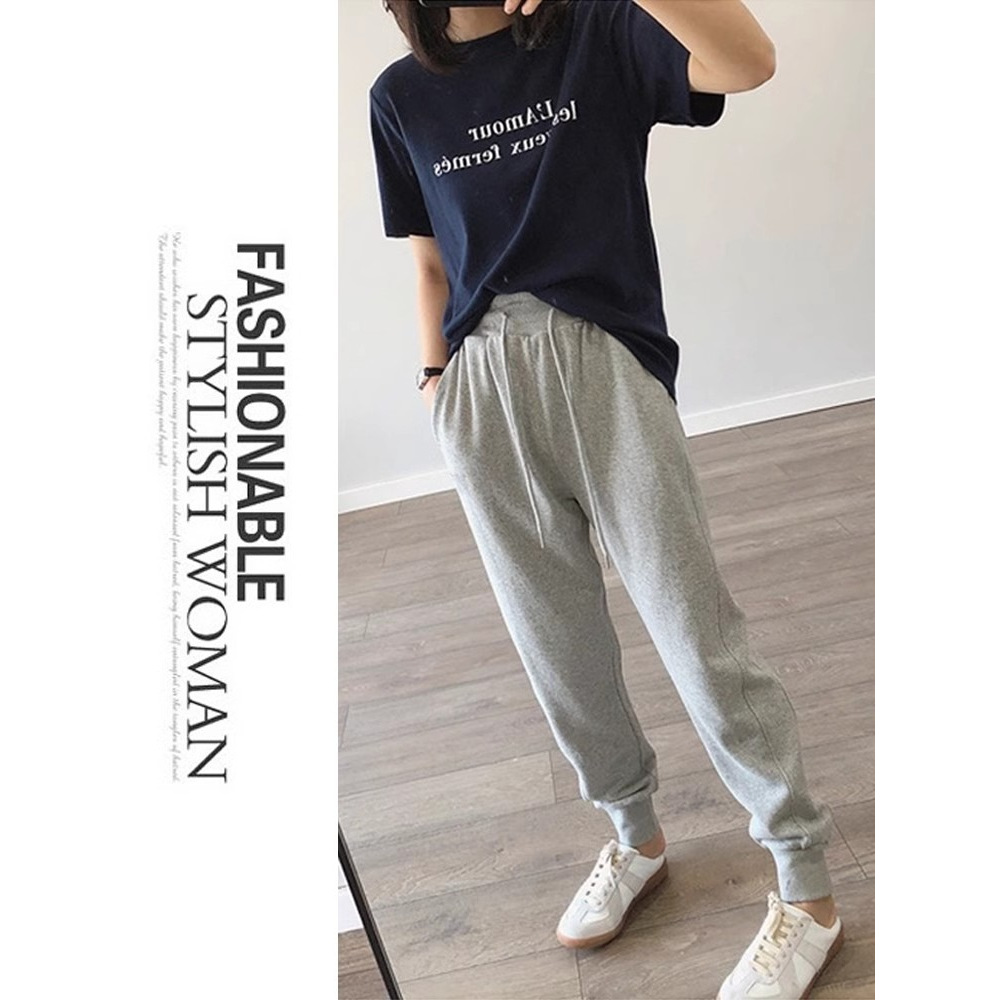 2024 Pants Men's Spring and Autumn Cotton Sweater Pants Straight-tube Loose-fit Foot-binding Summer Casual Sports Trousers for Men and Women