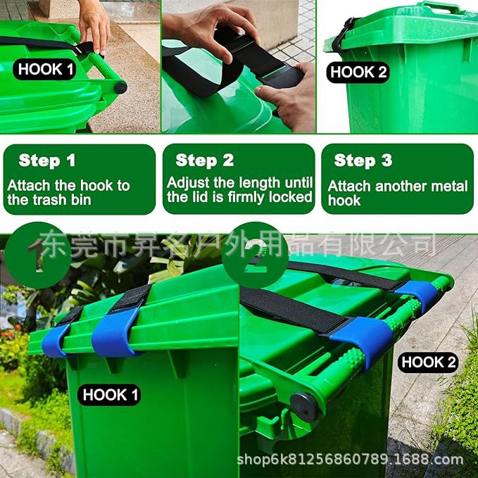 Trash Can Lid Lock, Outdoor Adjustable Trash Can Strap, Safety Belt, Trash Can Lid Strap, Original Product