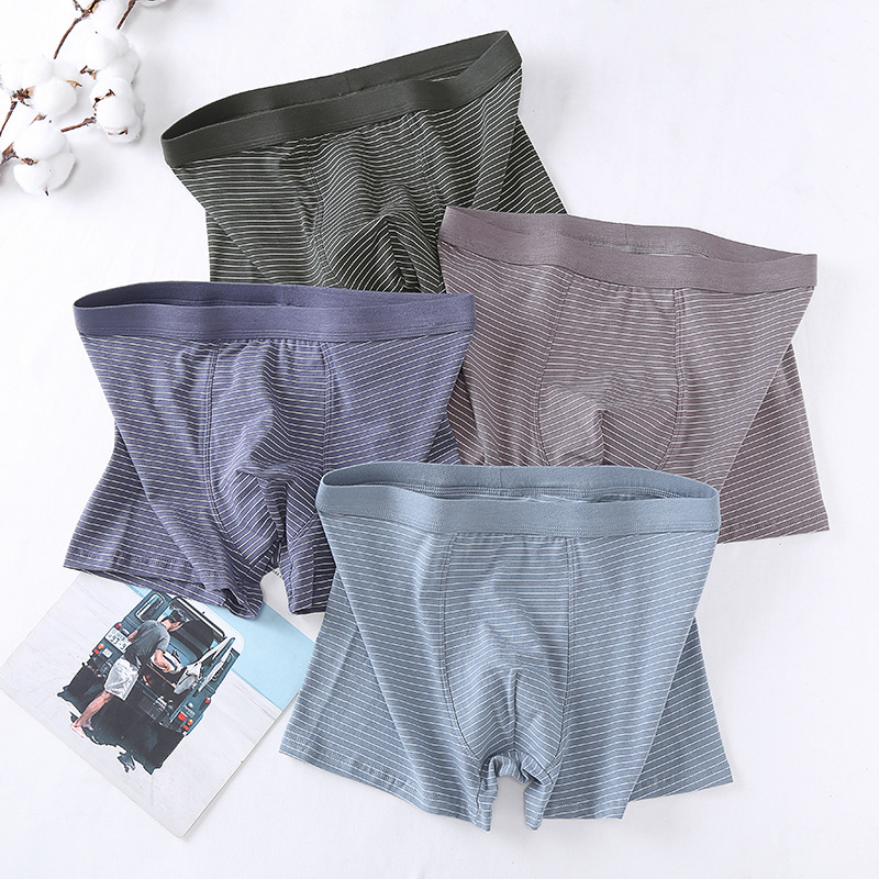 Cotton mid-high waist men's underwear loose plus size breathable men's boxer striped print cotton boxers