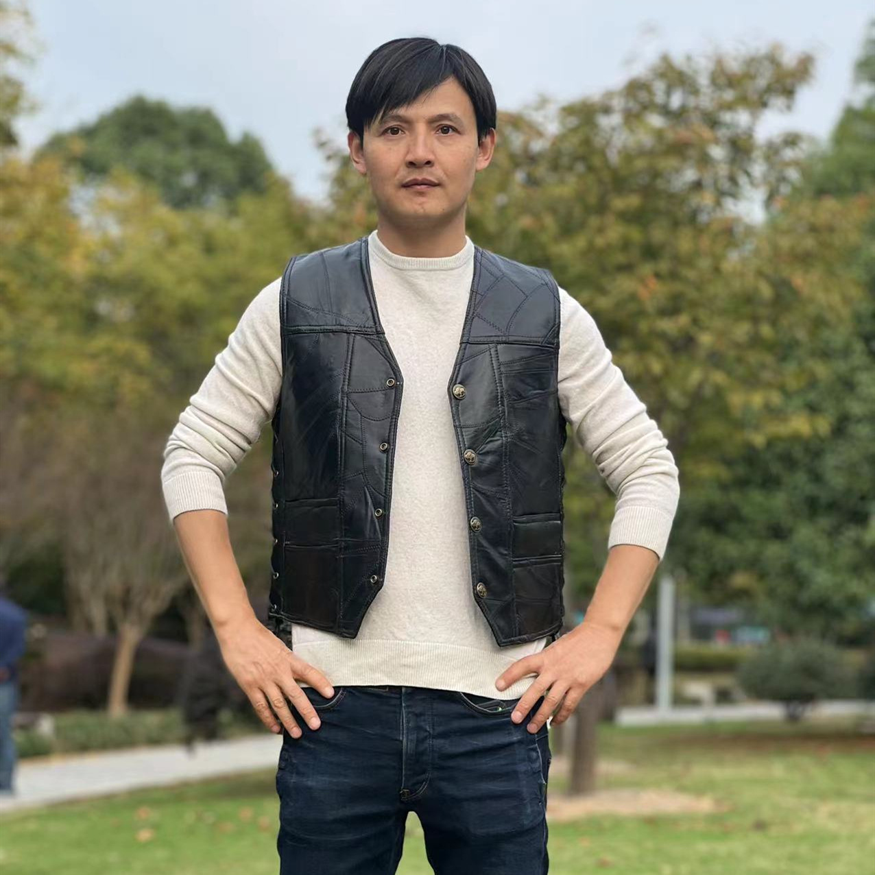 Classic Motorcycle Leather Vest, Men's Vest, Genuine Leather Vest, Cycling Vest, Clean Goatskin Splicing