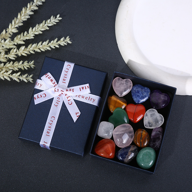 Cross-border Hot Sale Natural Colorful Crystal Hexagon Column Love Original Stone Combination Rolling Stone Ore Specimen Gift Box suit
