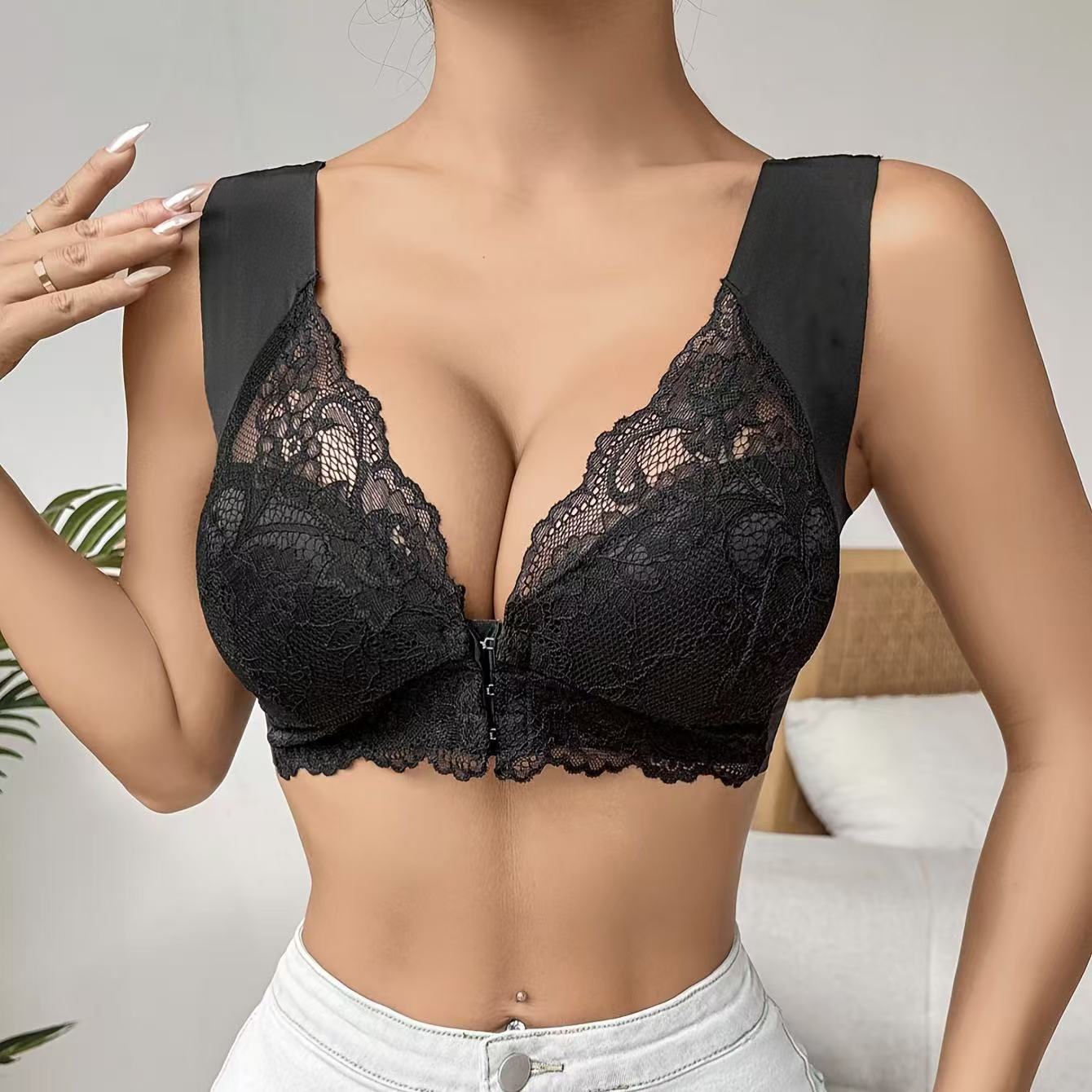 Бюстгальтер с застежкой спереди, большой размер, кружевной