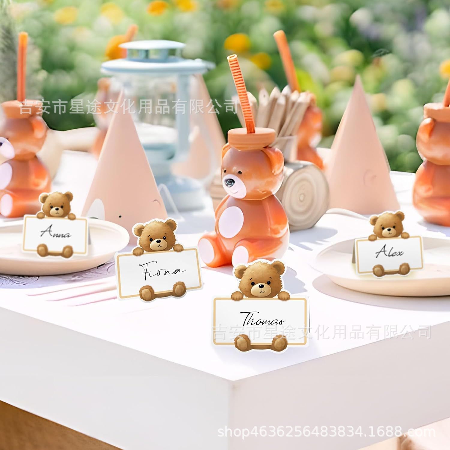 Foreign Trade New Teddy Bear Dining Table Seat Card Dining Table Layout Gender Reveals Baby Welcome Pair Foldable Seat Card