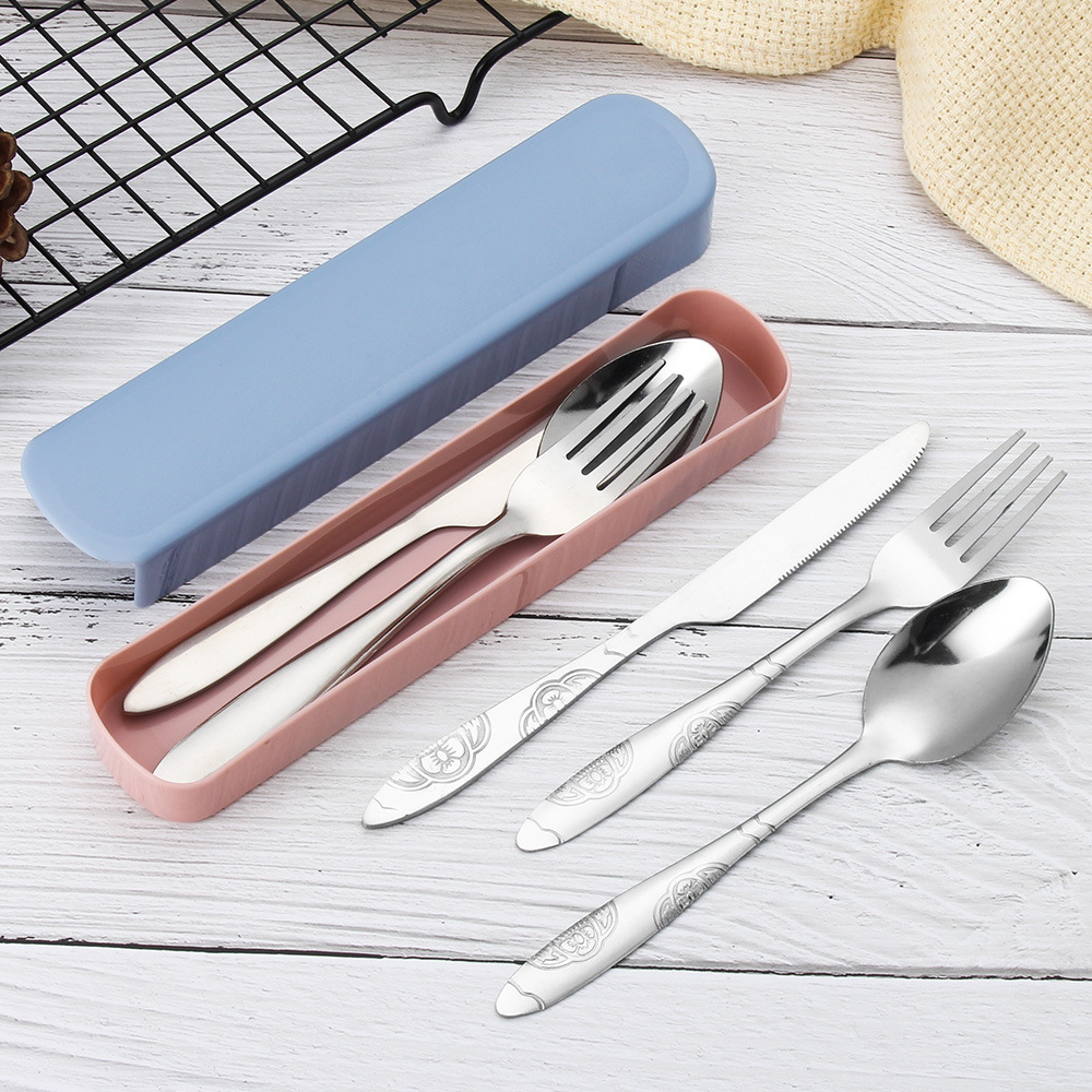 Western Food Tableware Set Knife and Fork Spoon Stainless Steel Spoon Fork Chopsticks Three-piece Portable Storage Box Printable LOGO
