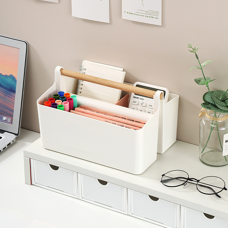 Desktop Divided Wooden Portable Storage Box Stationery Pen Organizer Can Be Stacked with Watercolor Marker Pen Remote Control Storage Box