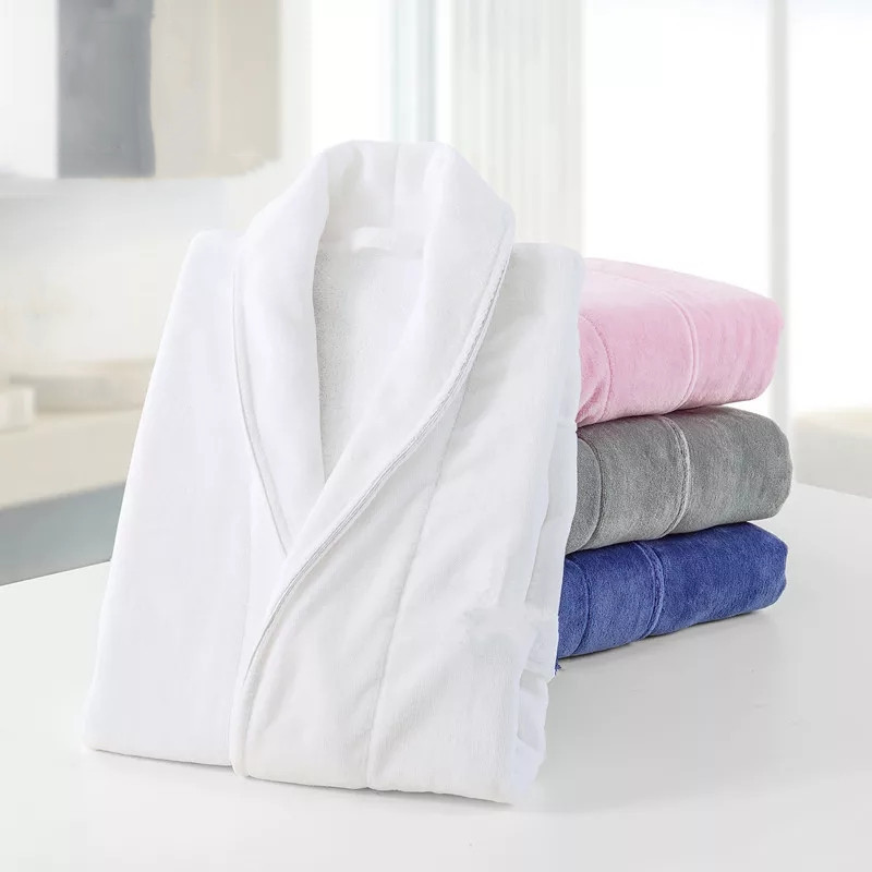 Five-Star Hotel Bathrobe 100% Cotton Thickeneded Hotel Cut Velvet Towel Material White Nightgown Pure Cotton Factory Direct Sale