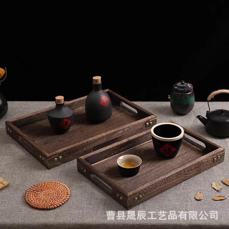 Tung Wood Tray Wooden Charcoal Cooking Tea Tray Household Tea Set Tray Vintage Encircled Stove Cooking Tea Cooking Food Tray Solid Wood Dried Fruit Tray