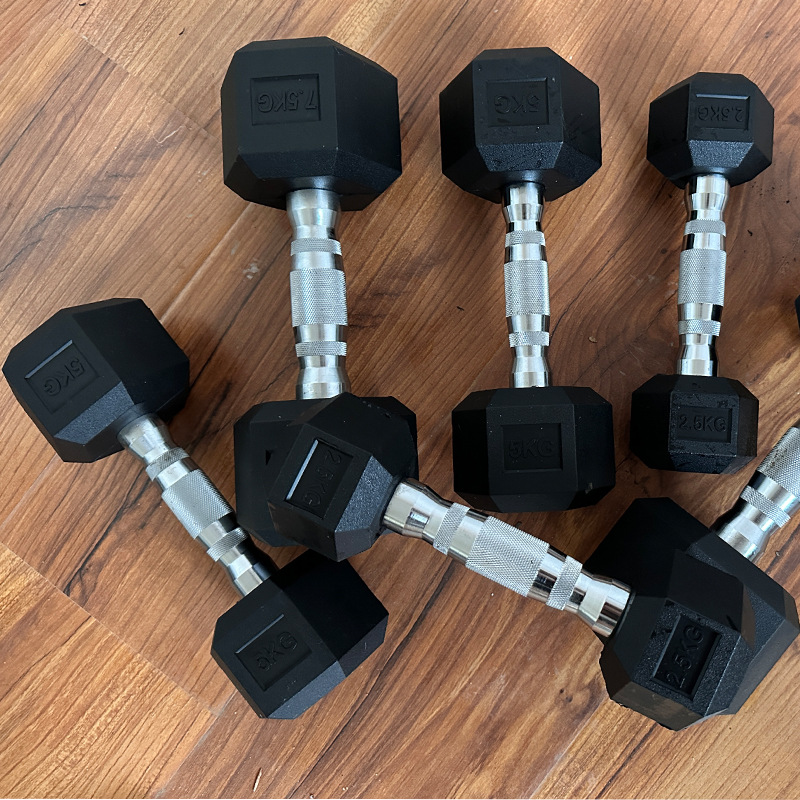 Solid hexagonal dumbbell Men's Fitness equipment arm muscle training women's plastic pure iron dumbbell home sports training dumb