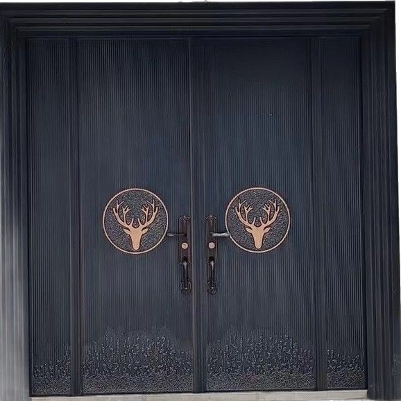 New Chinese style simple aluminum alloy double door villa courtyard aluminum art gold courtyard door rural anti-theft non-standard villa door