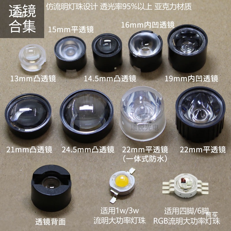 Led condenser imitation lumen 1w3w lens diameter 13 15 16 22mm high power RGB lamp bead convex lens