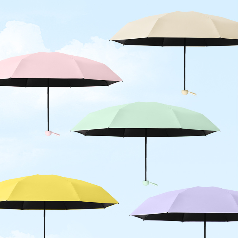 Five-fold Umbrella Mini Capsule Sunny and Rain Dual-use Women's Sun Umbrella Small Portable Ultra-light Black Rubber Sunscreen Pocket Umbrella