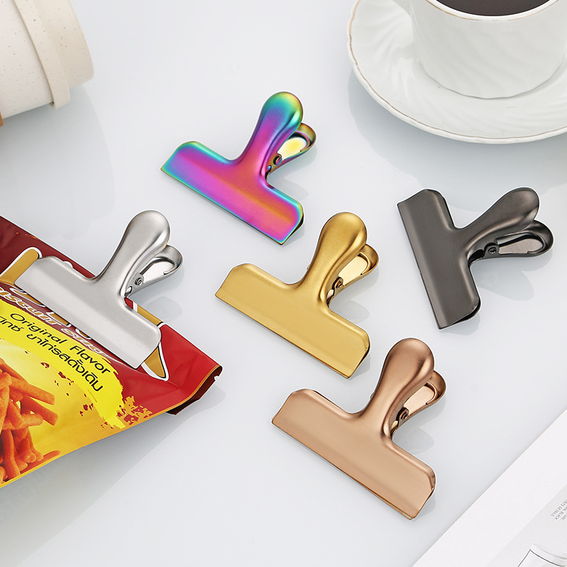 Color plated stainless steel T-shaped clip food sealing clip file book ticket snack food clip household fresh-keeping sealing clip