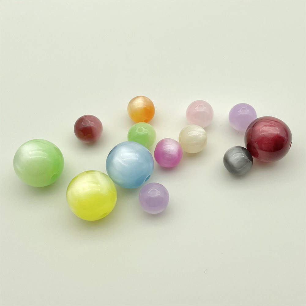 Beads Cat's Eye Round Beads Manufacturer Supplies Resin Colorful Pearlescent Straight-Hole Loose Beads for Handmade Beaded Bracelets and Handle Accessories