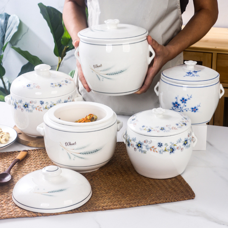 Minnan Duck Soup Stew Pot Water-proof Soup Pot Stew Pot Large Stew Pot for Chicken Stew Pot with Drop Soup Inner Pot Ceramic Pot Underglaze Color