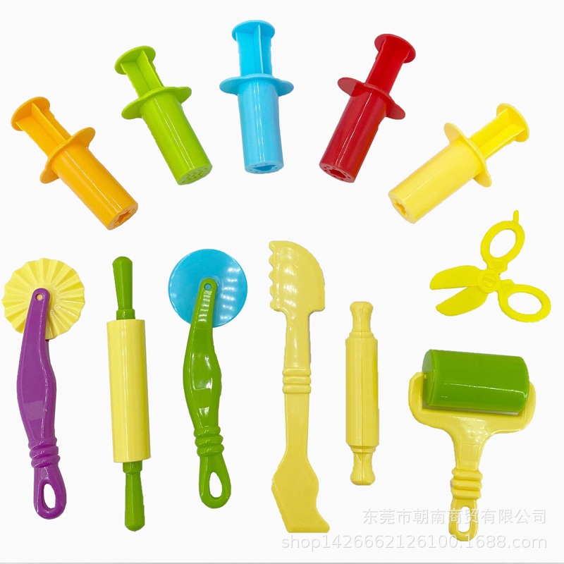 Cross-Border Supply of Art Class Creative Colored Clay Plasticine Kidsren's 12-Piece Syringe Noodle Machine Large Tool Wholesale Set