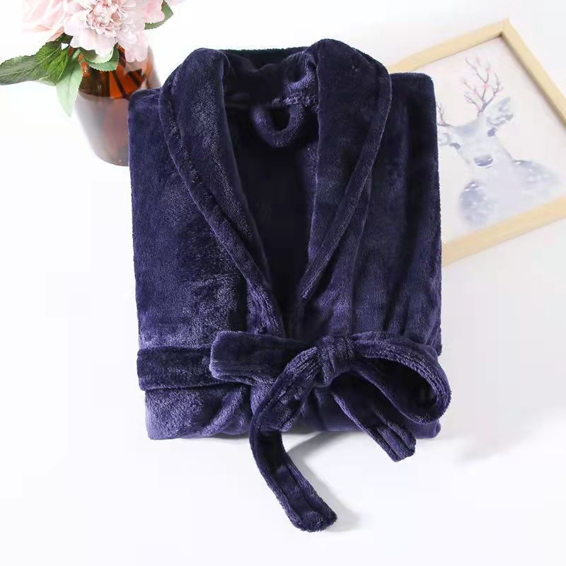 2023 Spring and Autumn Coral Fleece Bathrobe Winter Flannel Nightgown Long Sleeve Extended Length Ready Stock Long Sleeve Loungewear