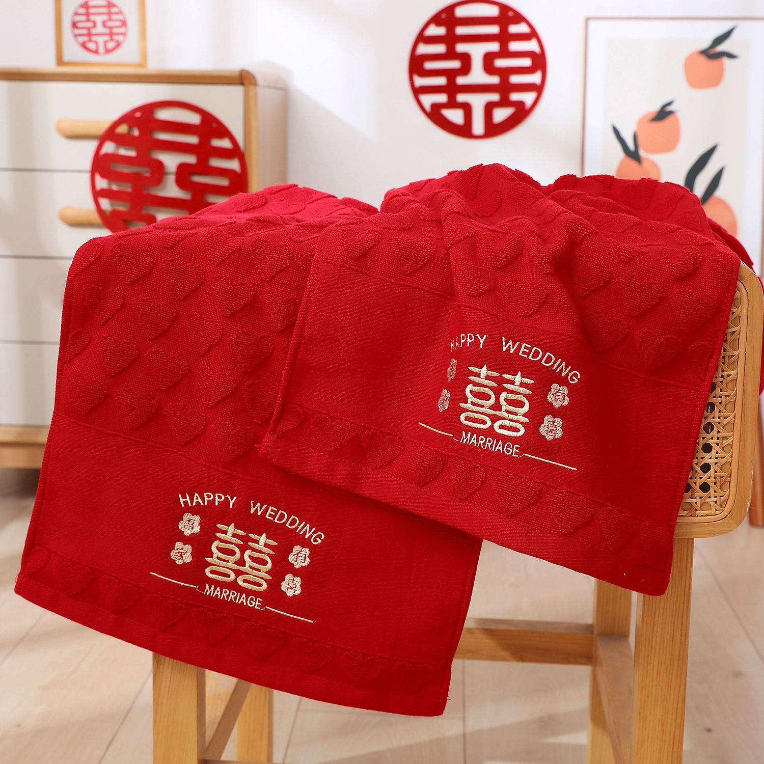 Wedding Towel wine red Cotton Thickened Wedding Ceremony Accompanying Ceremony Gift Boxes Wedding Words Towel Accompanying Ceremony