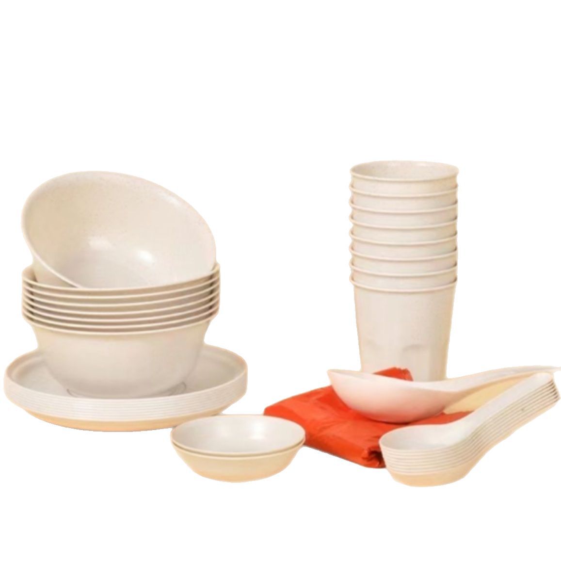 Rice Husk Disposable Tableware Food-Grade Environmentally Friendly Tableware Set Thickeneded and Biodegradable Four-Piece Set for Banquets and Weddings