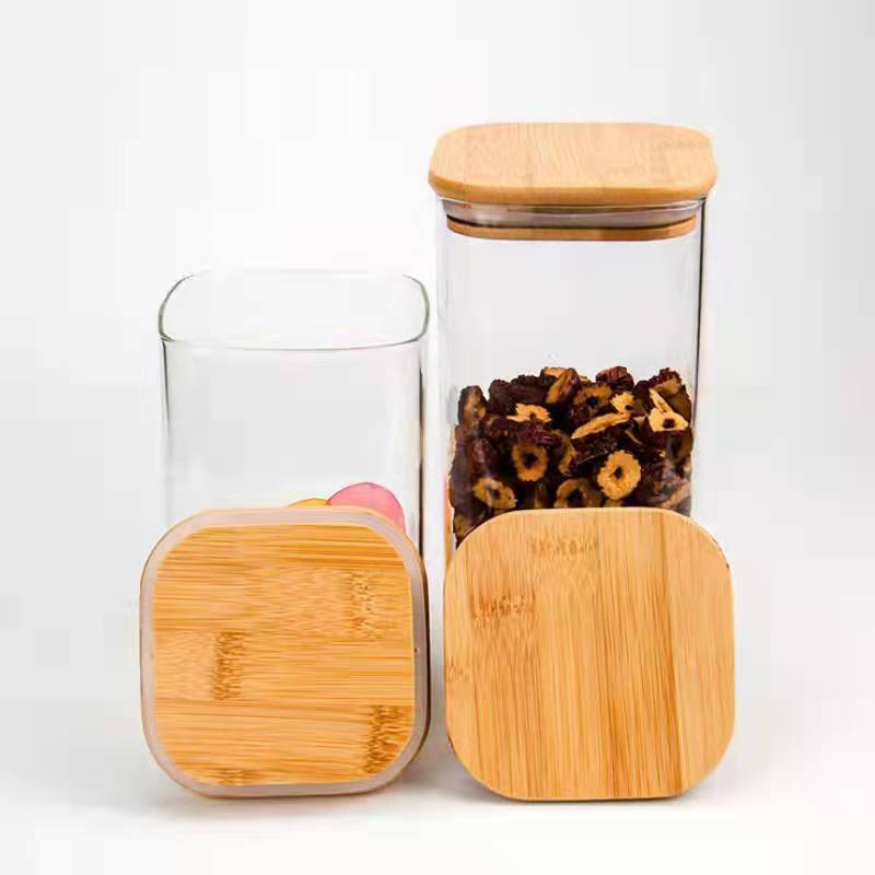 High Borosilicate Glass Square Storage Jar Transparent Coarse Grain Tea Jar Candy Food Kitchen Seasoning Storage Sealed Jar