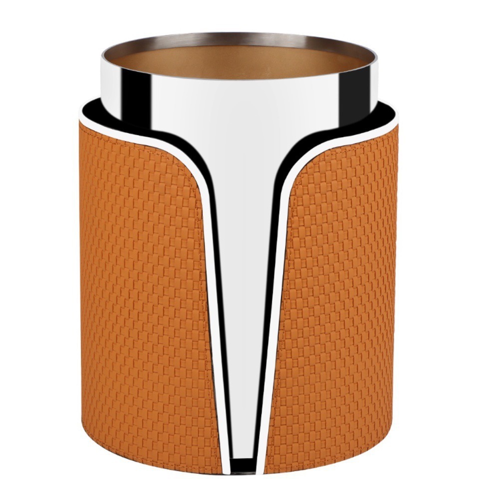 Light Luxury Leather Trash Bin Home Living Room Kitchen Large Capacity Lipless Trash Bin High-end Office Waste Paper Bin