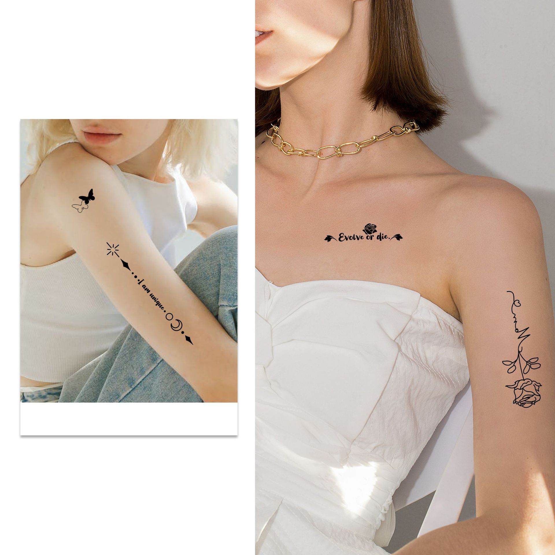 Cross-border New European and American Black and White Dark Tattoo Sticker Ins Butterfly Flower Sexy Female Simulation Small Fresh Tattoo Sticker