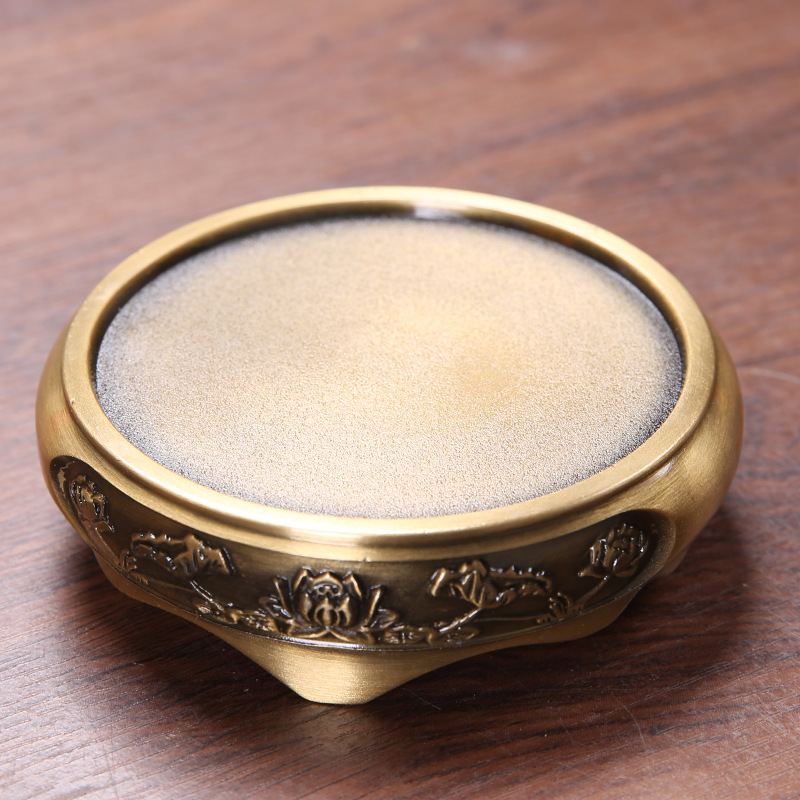 Factory wholesale Golden Lotus flat bottom stove brass incense burner home Indoor Buddha line incense burner plate incense burner gift decoration