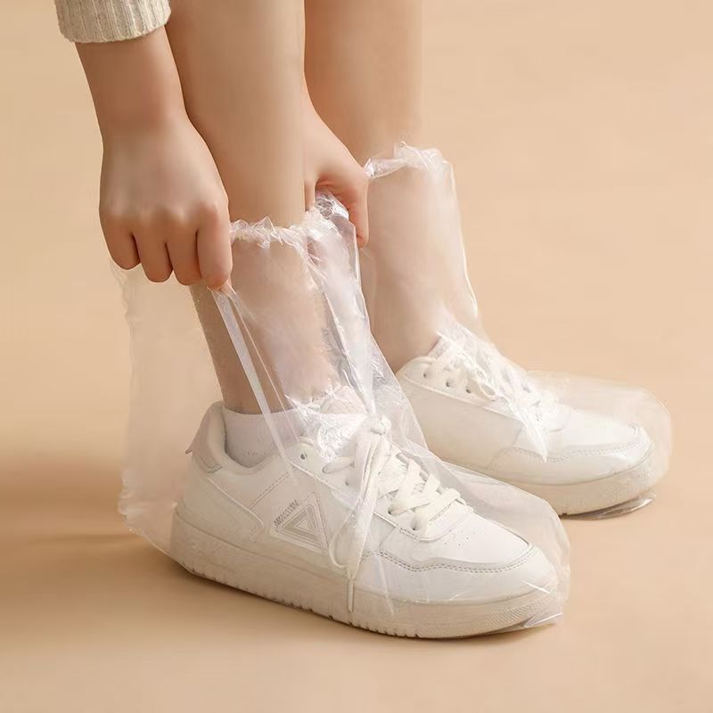 Disposable Rain Boots Waterproof Non-slip High-tube Shoe Cover Rainy Day Thickened Wear-resistant Transparent Plastic Foot Cover Rainproof