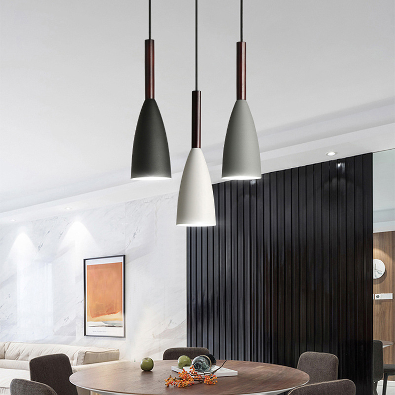 Scandinavian Style Dining Room Lamp Simple Modern Single Three-Head Household Black and White Gray Dining Room Lamp Bedroom Lamp Bar Small Chandelier