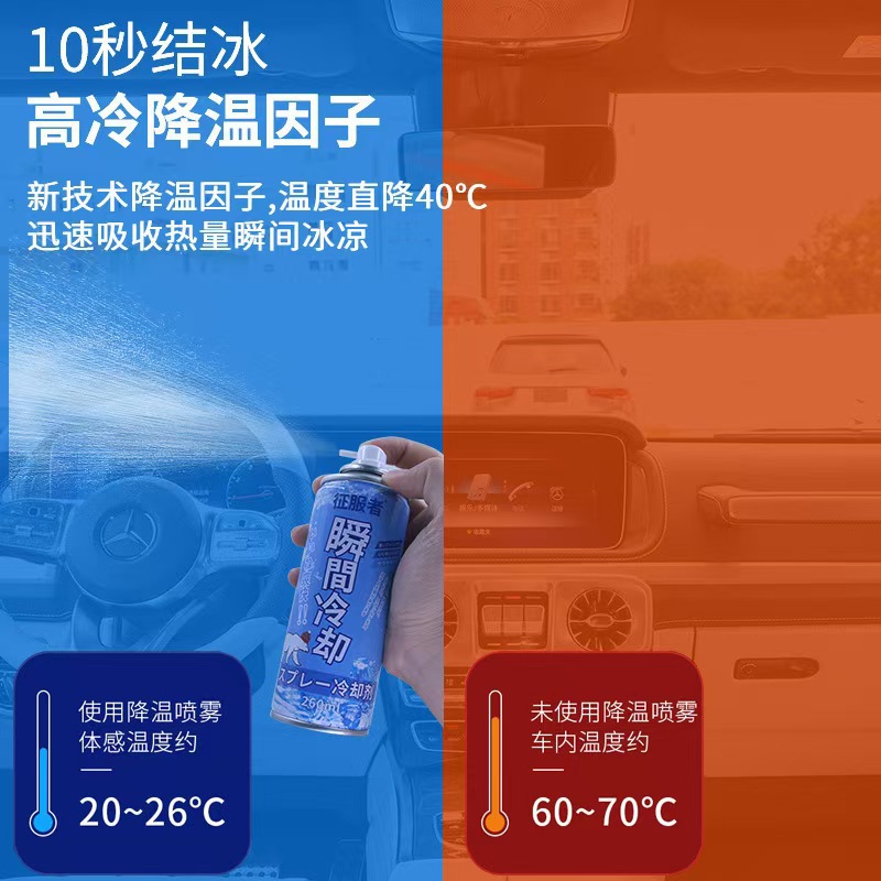 In-car rapid cooling agent in-car cooling spray refrigerant system in summer rapid dry ice cooling for automobiles