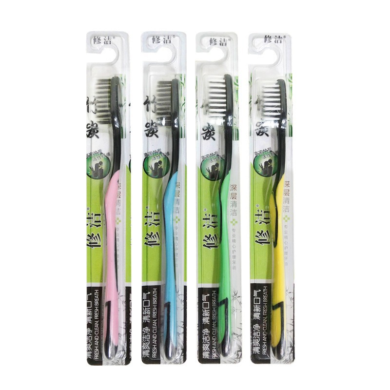 Double cleaning toothbrush soft fine hair suit bamboo charcoal oral care long charcoal combination family soft hair toothbrush