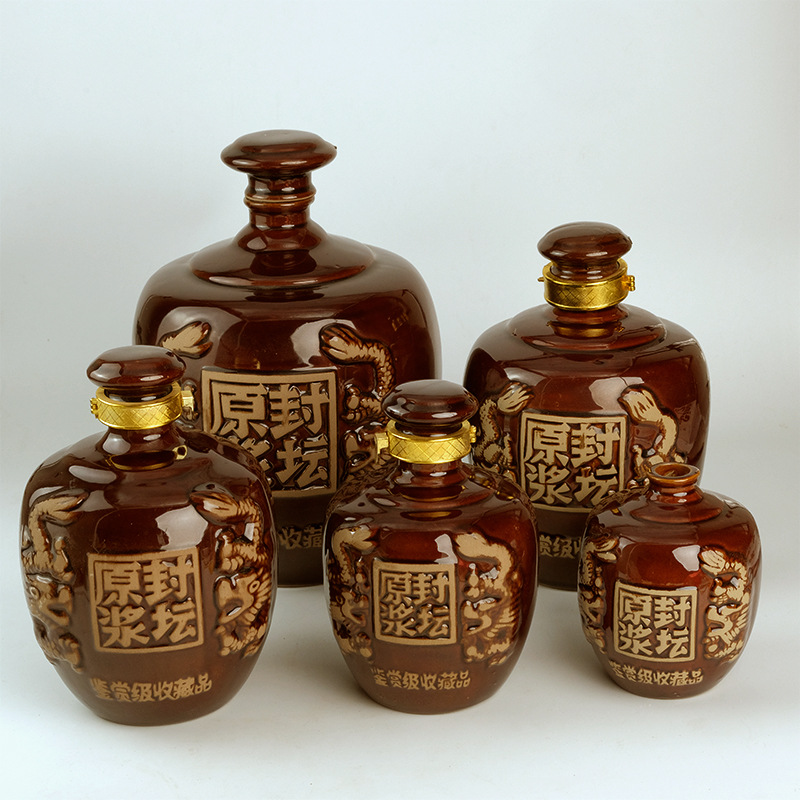 Raw pulp sealing altar Shuanglong 1 2 3 5 10kg series clay pottery altar ceramic wine bottle household wine jar wine wholesale