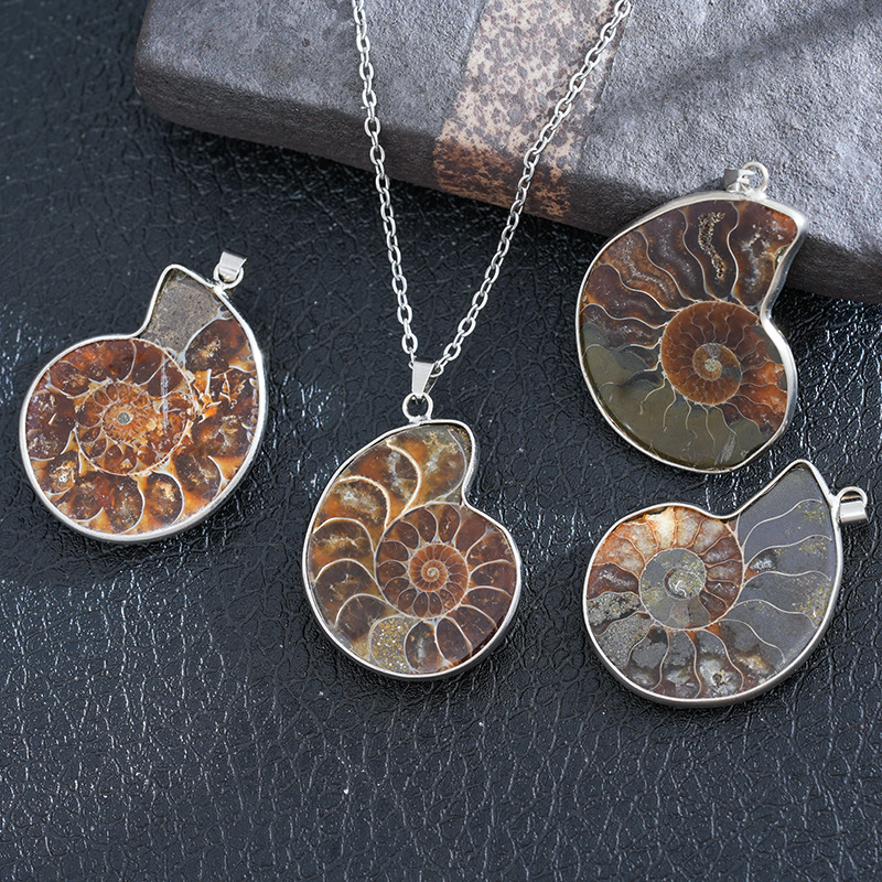 Cross-border Personality Creative Conch Stone Shell Raw Stone Mineral Specimen Men's and Women's Jewelry Pendant Hanging Ornaments