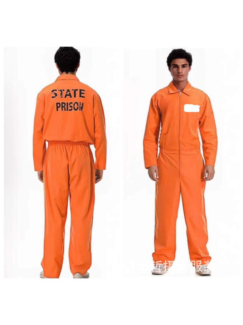 Halloween Cos Prisoner Costume Play Suit Prisoner Suit Prison Uniform Prisoner Suit Orange One-Piece Prisoner Suit