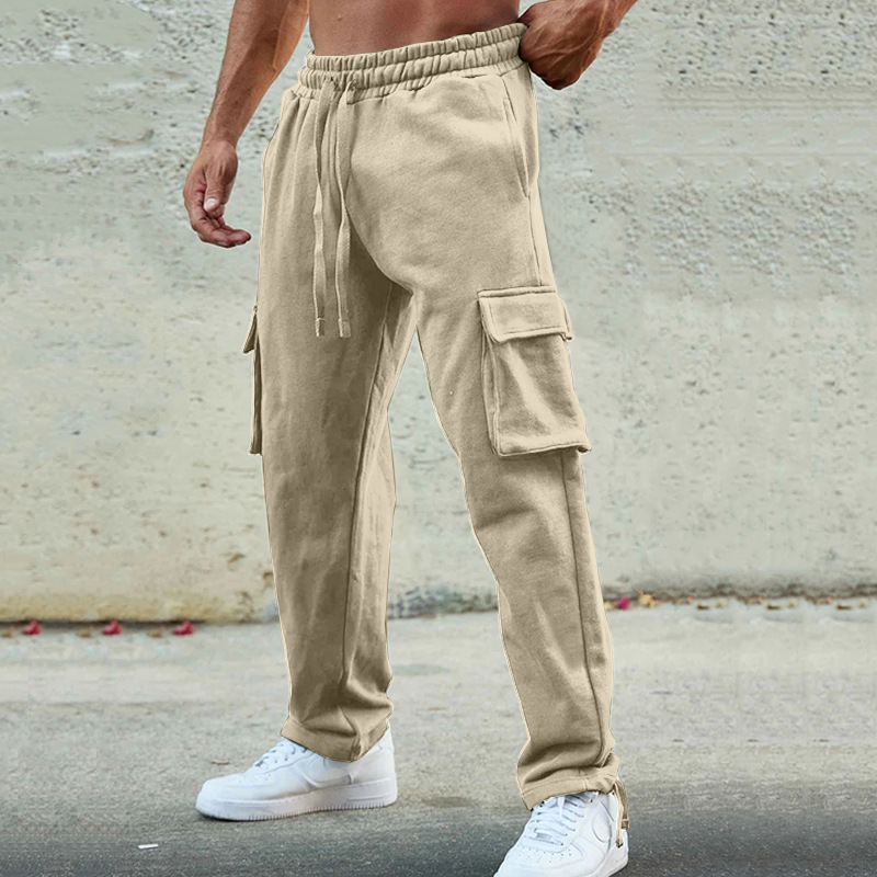 Cross-Border Men's Fleece-Lined Thickened Casual Pants Amazon 2025 New European and American Large Size Fashionable Drawstring Thickened Long Pants