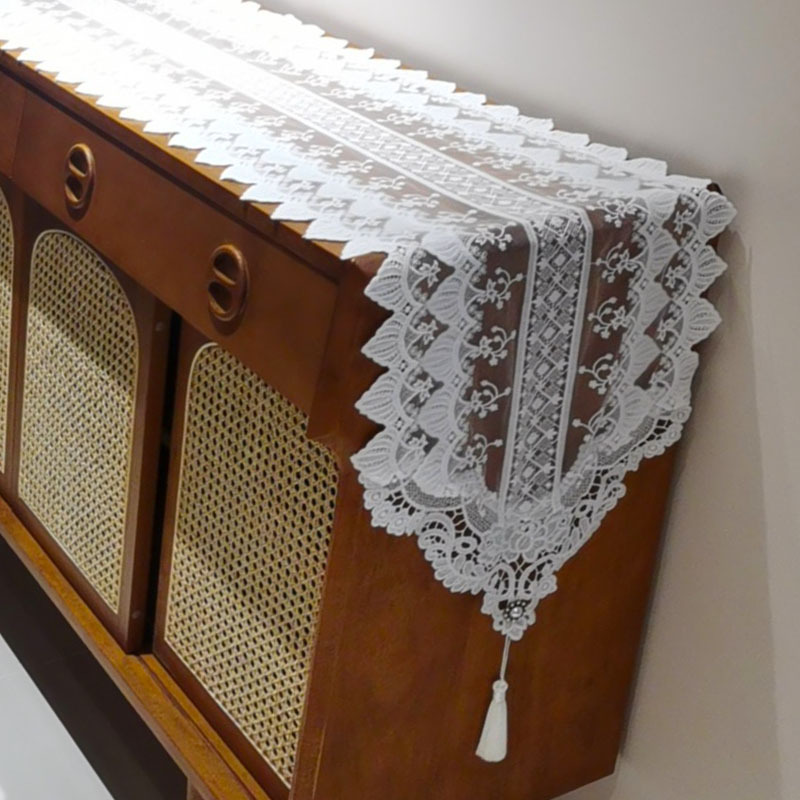 European-Style Light Luxury White Lace Chest of Drawers Shoe Cabinet Dressing Table Dust Cover Fabric Tv Cabinet Coffee Table Dining Table J^