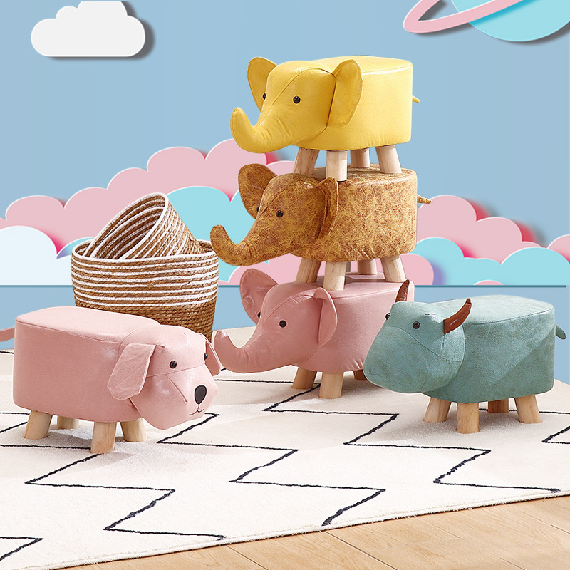 Small Stool Household Children's Stool Cartoon Elephant Stool Internet Popular Solid Wood Fabric Low Stool Animal Stool Door Shoe Changing Stool