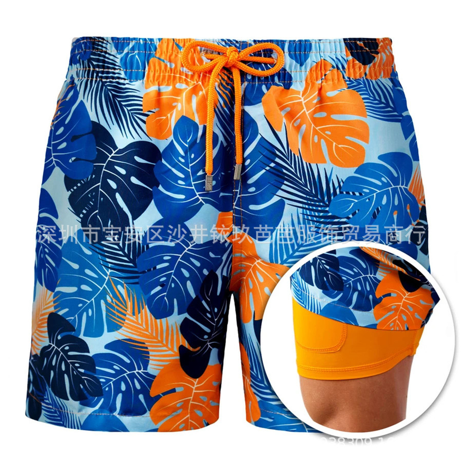 Cross-border 2023 Summer European and American Men's Beach Pants Sports Printing Double Shorts Product Upgrade Pocket Drainage