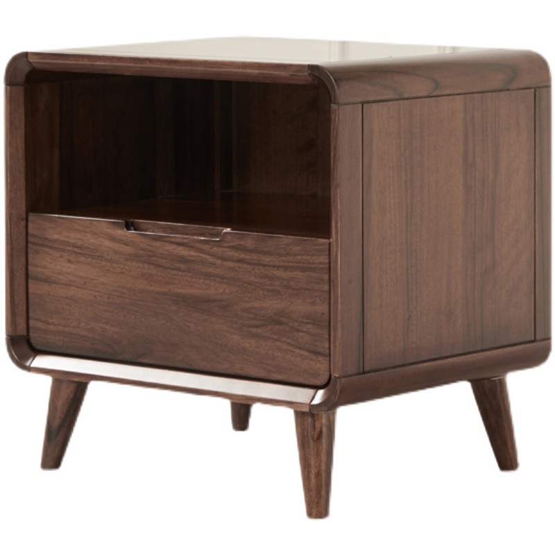 Cabinet Storage Cabinet Full Set Solid Wood Bedside Cabinet Bedside Cabinet Bedroom Bedside Table Black Walnut Simple Nordic Drawer