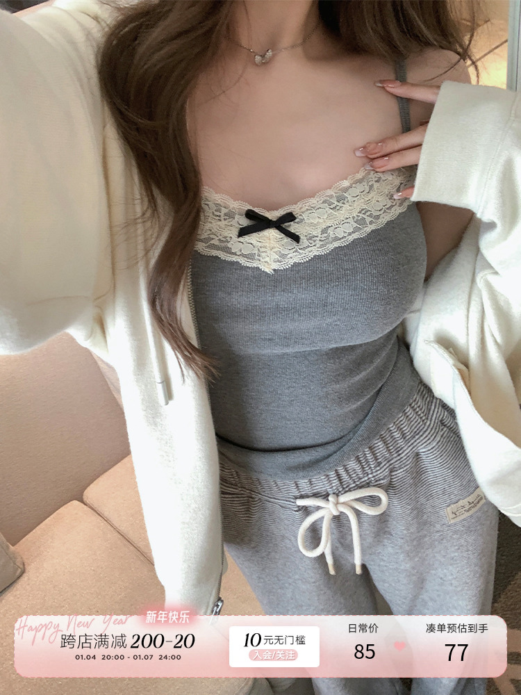 Spice Girl Pure Desire Lace Camisole Base Chest Pad Bow Short Slim-fit Design Sleeveless Top