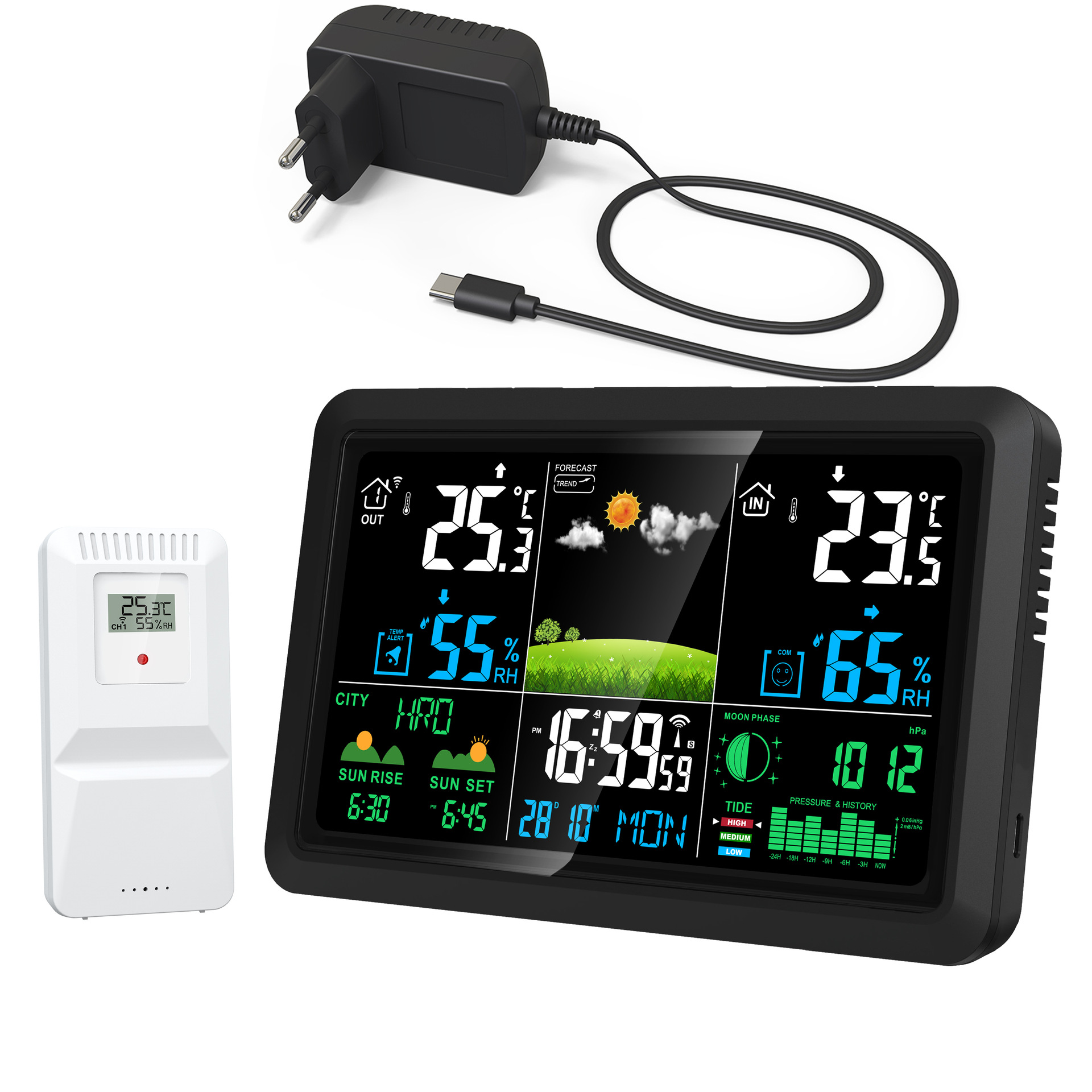 Weather Prediction Time Automatic Calibration Indoor and Outdoor Temperature and Humidity Meter Weather Station Dcf Radio Wave Atomic Weather Clock