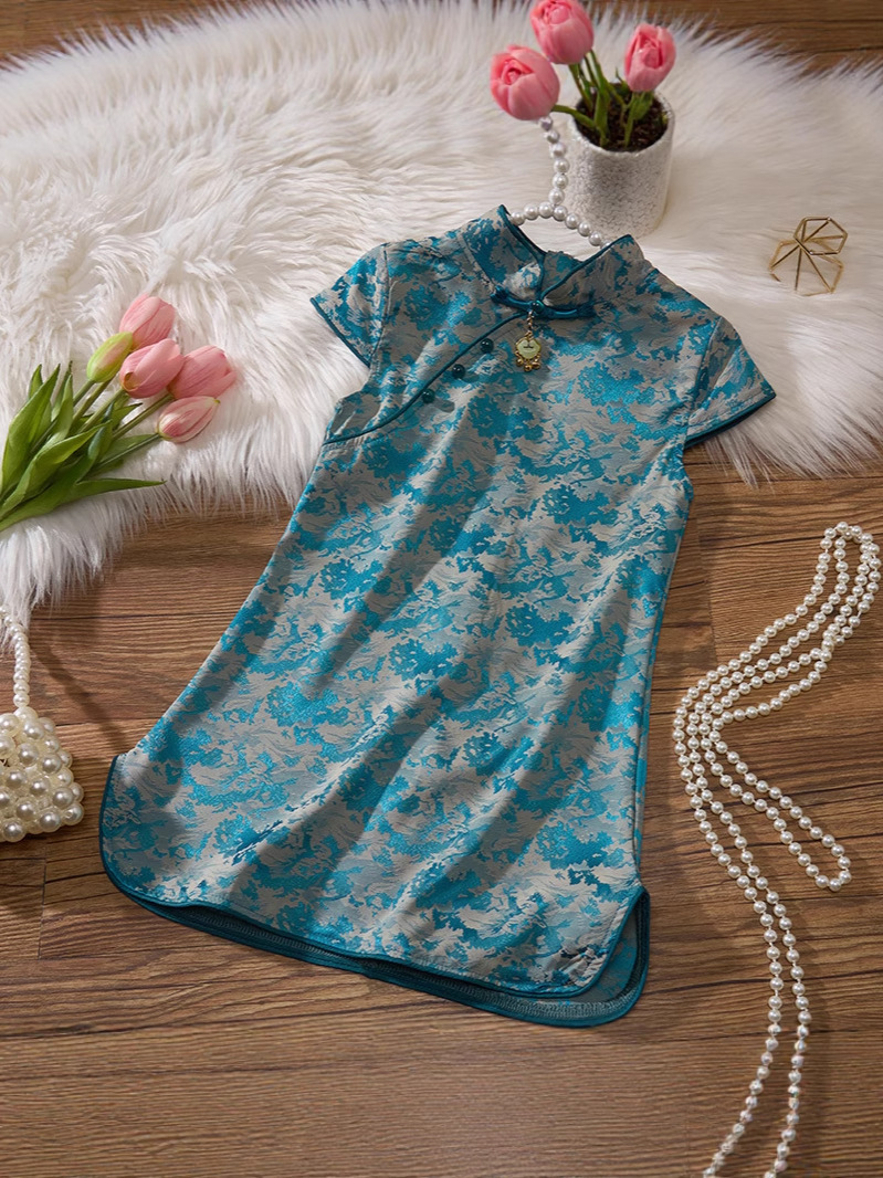 2025 New Summer Girls' Cheongsam Dress Kidsren's National Style Improved Cheongsam Dress Little Girl Princess Dress