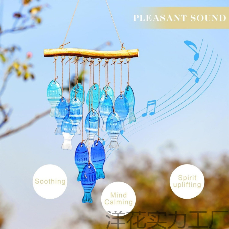 Cross-Border Courtyard Wind Chime Hot Melt Glass Colorful Fish and Starfish Pendant Creative Hanging Home Garden Hanging Jewelry Gift